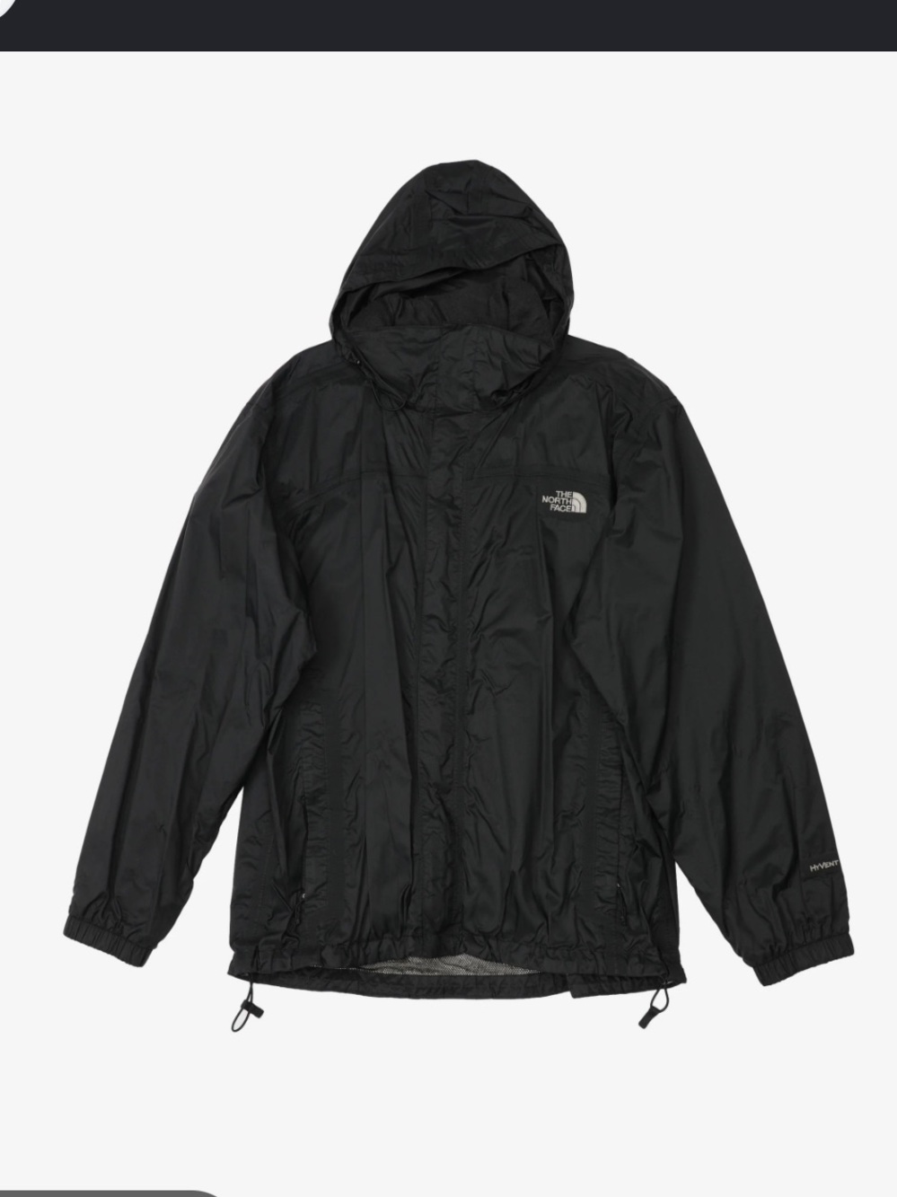 The North Face Jacket - black full zip hooded HyVent windbreaker/rain jacket